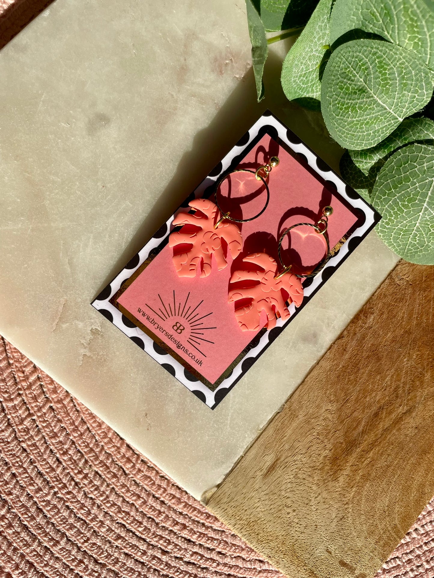 Monstera Leaf Statement Earrings with Gold Circle