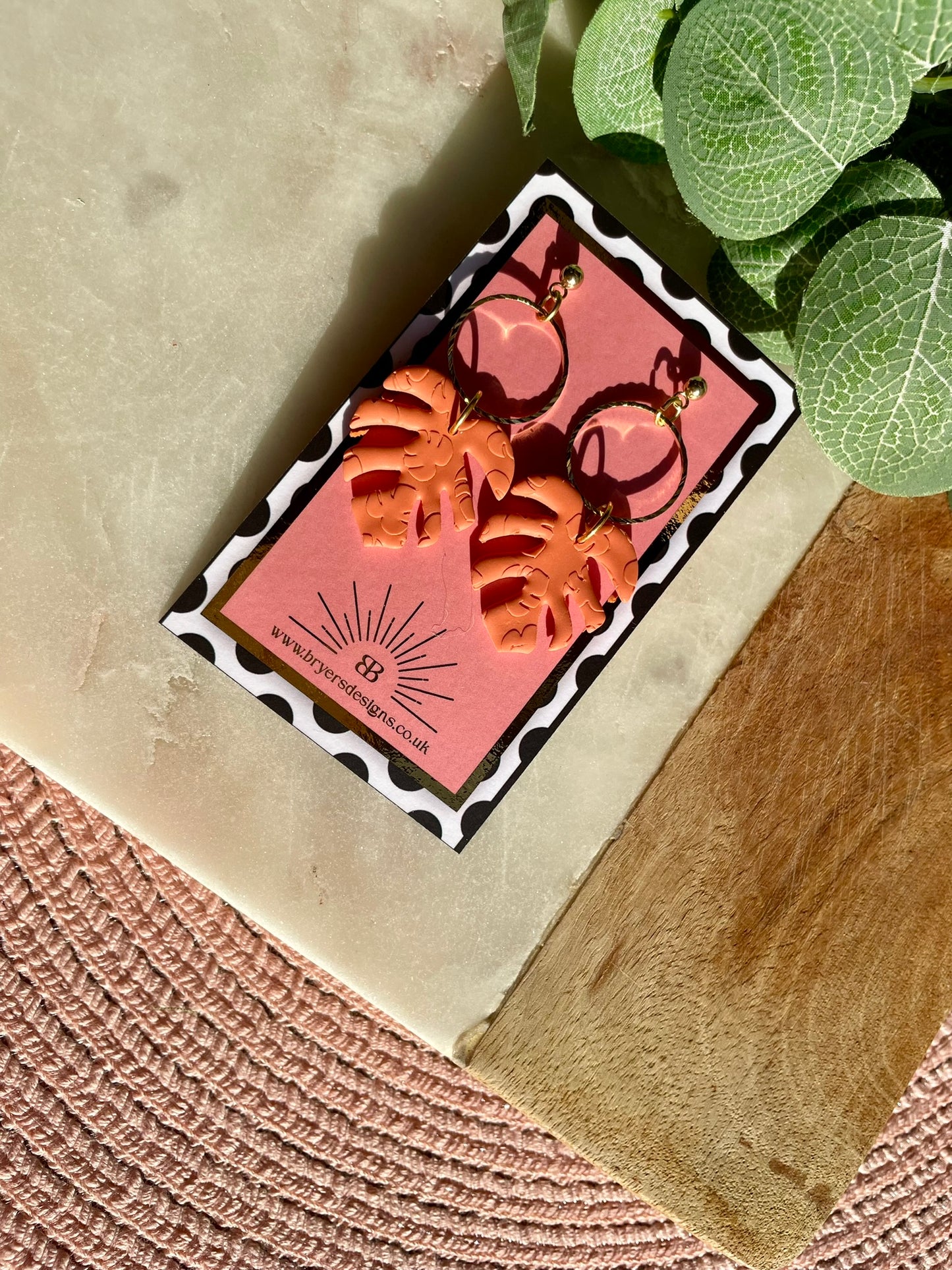 Monstera Leaf Statement Earrings with Gold Circle