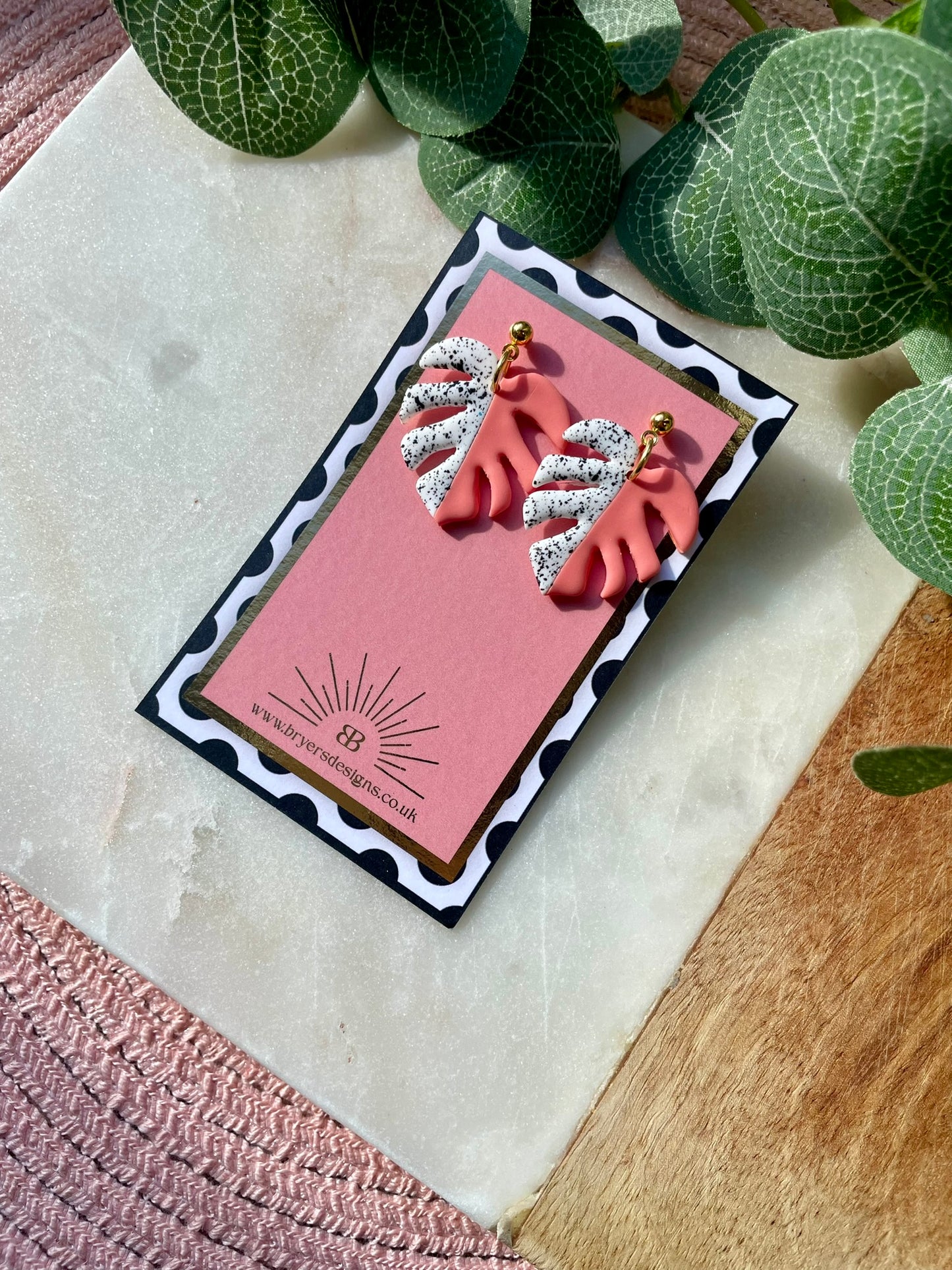 Classic Speckled Monstera Leaf Earrings