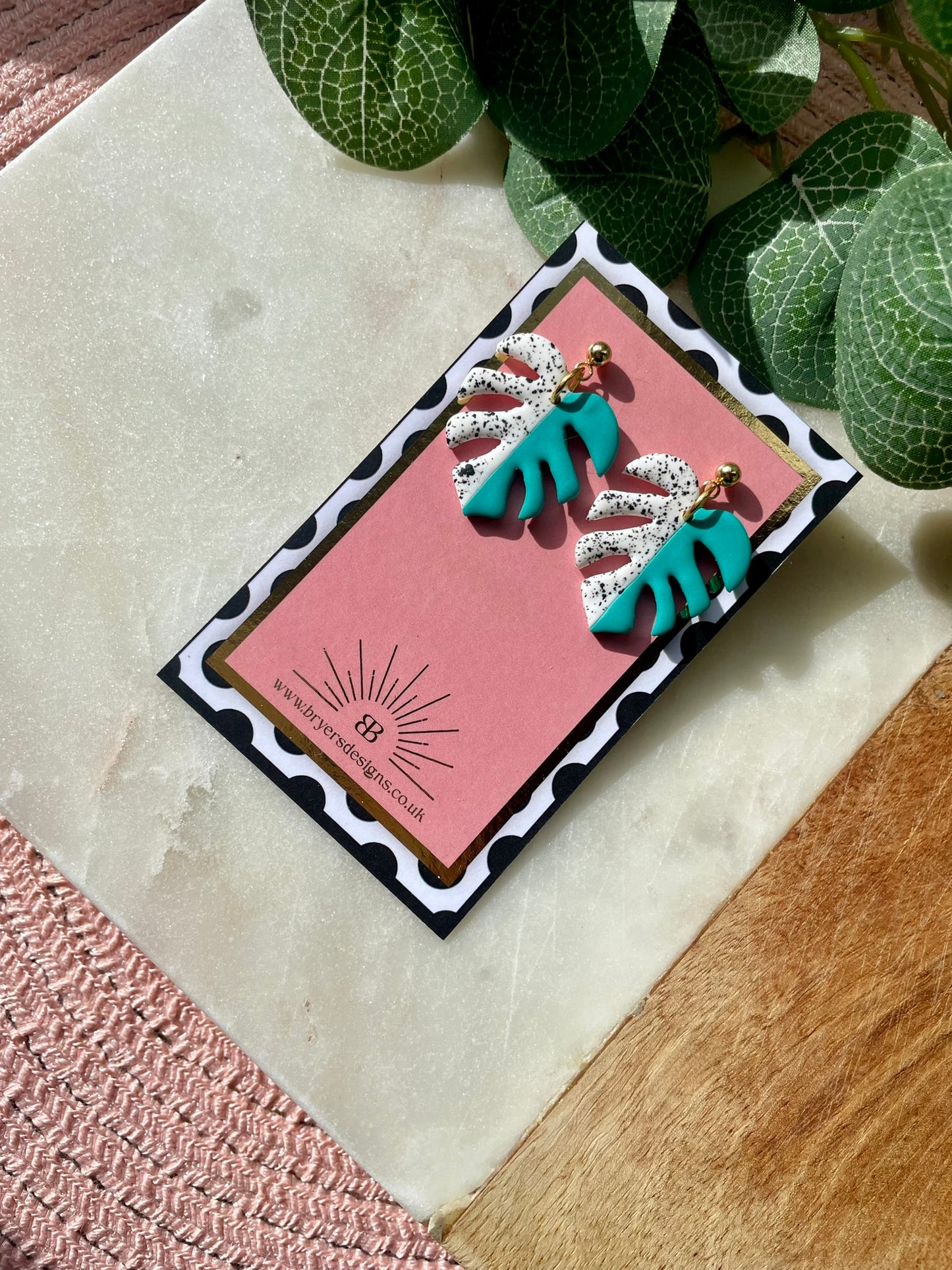 Classic Speckled Monstera Leaf Earrings