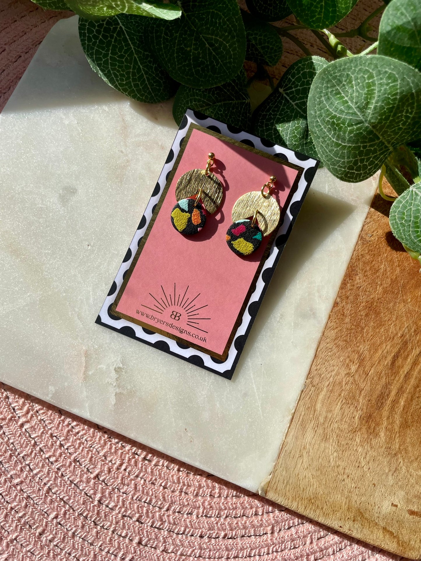 Black Tutti Fruitti Gold Cut Out Dangle Statement Earrings