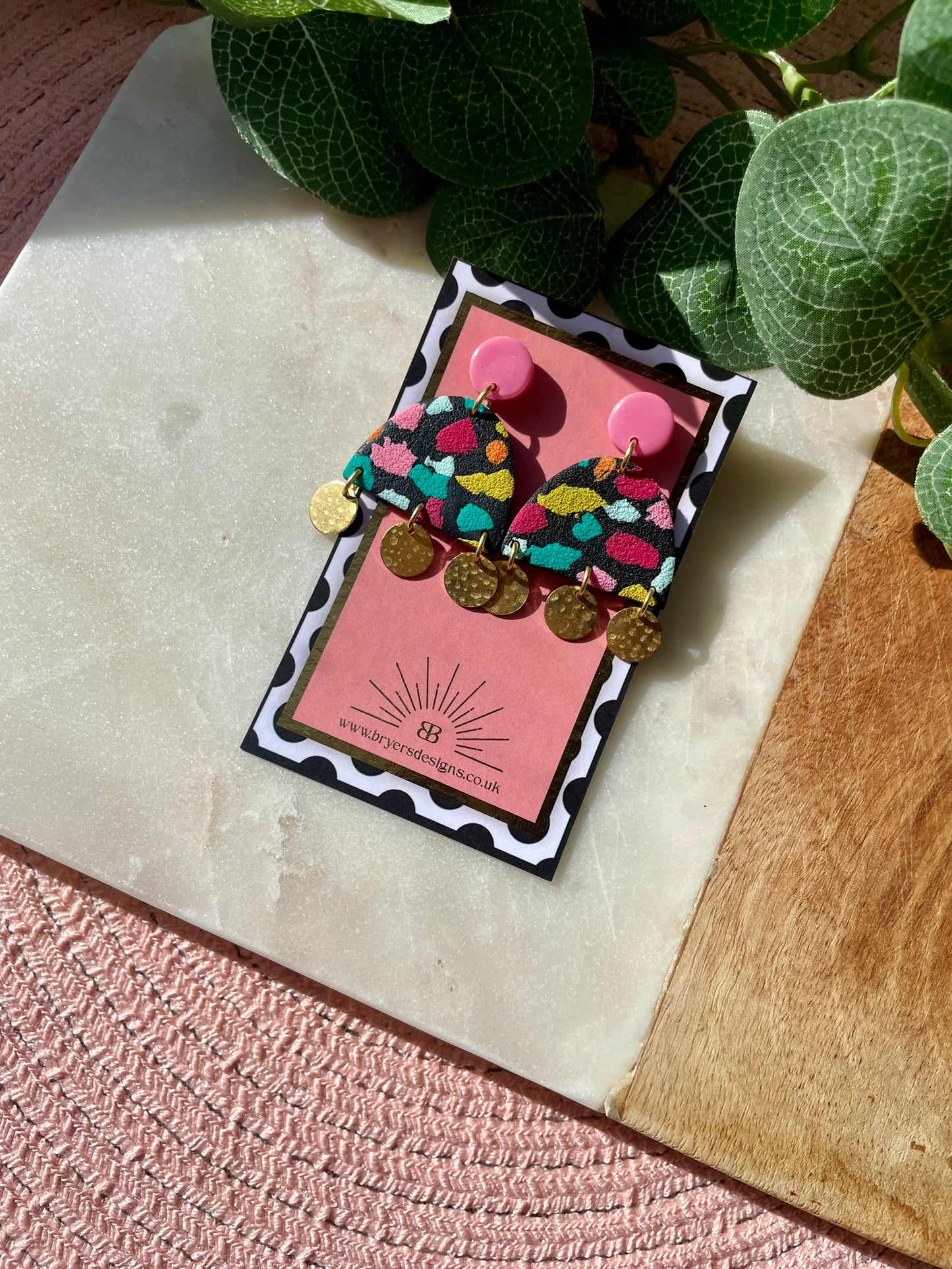 Black Tutti Fruitti Gold Dangle Statement Earrings