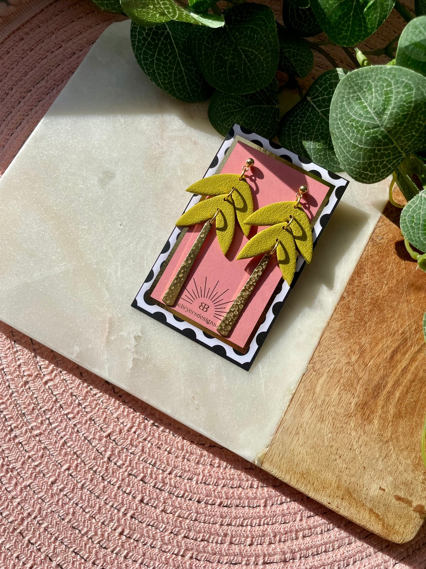 Textured Leaf Dangle Statement Earrings