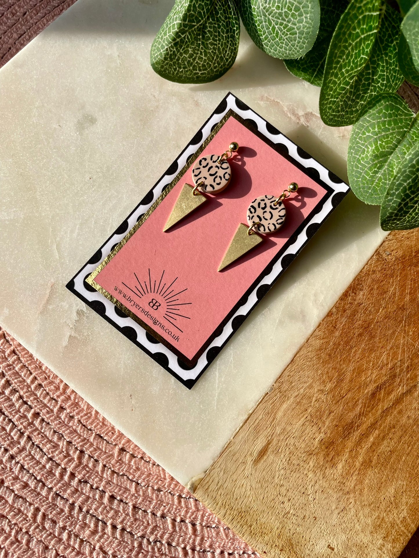 Neutral Leopard Print Triangle Statement Earrings