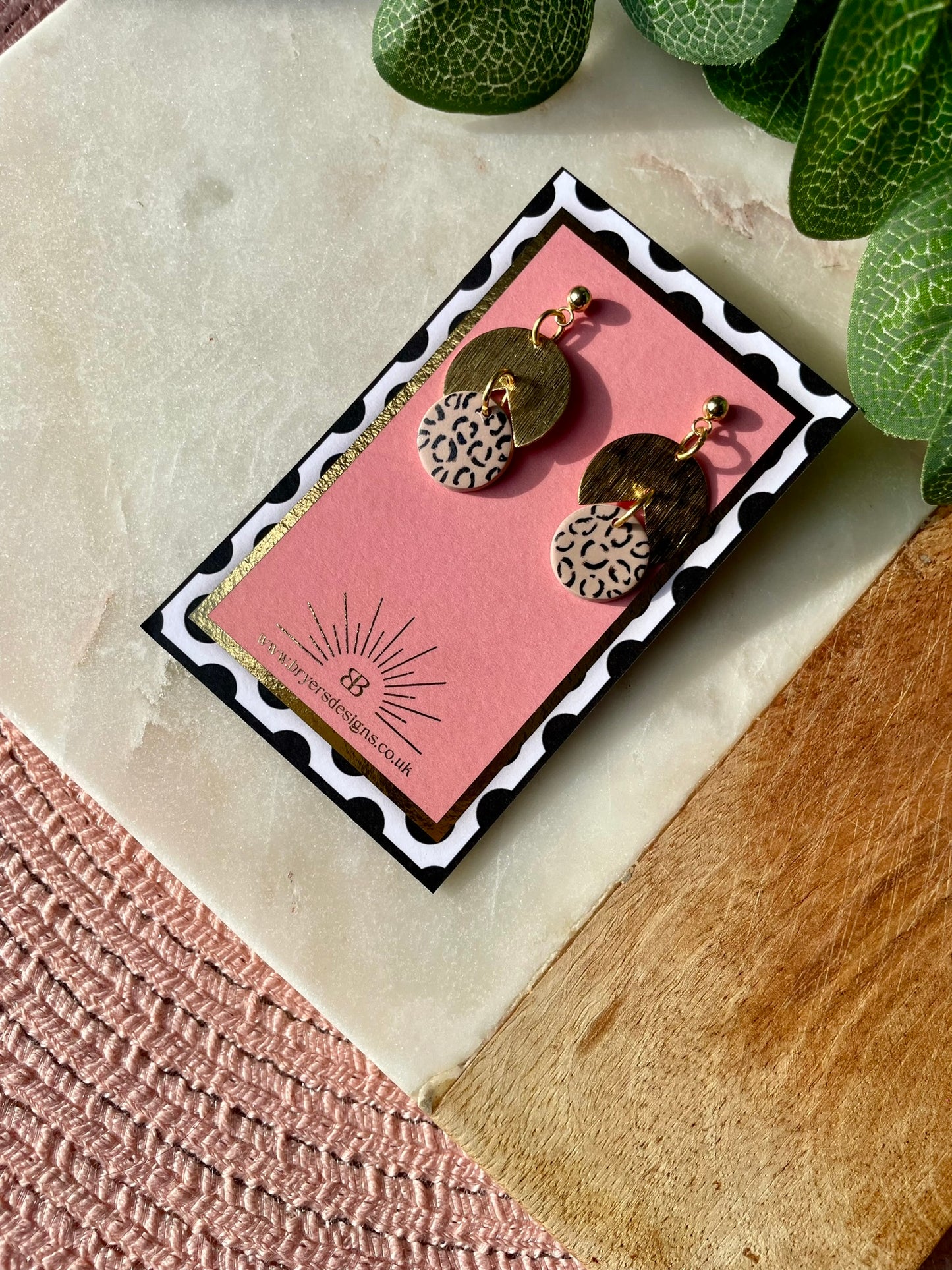 Neutral Leopard Print Gold Cut Out Statement Earrings