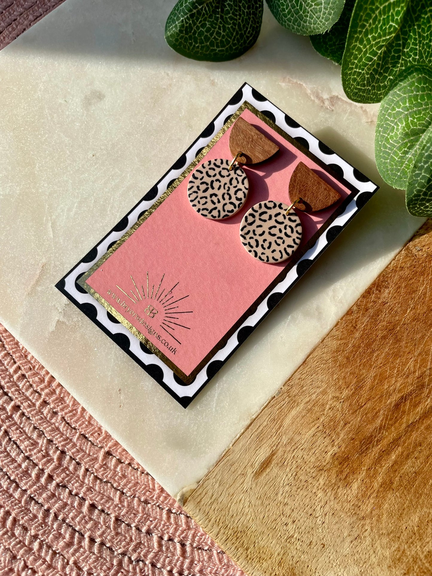 Neutral Leopard Print Wooden Stud Statement Earrings