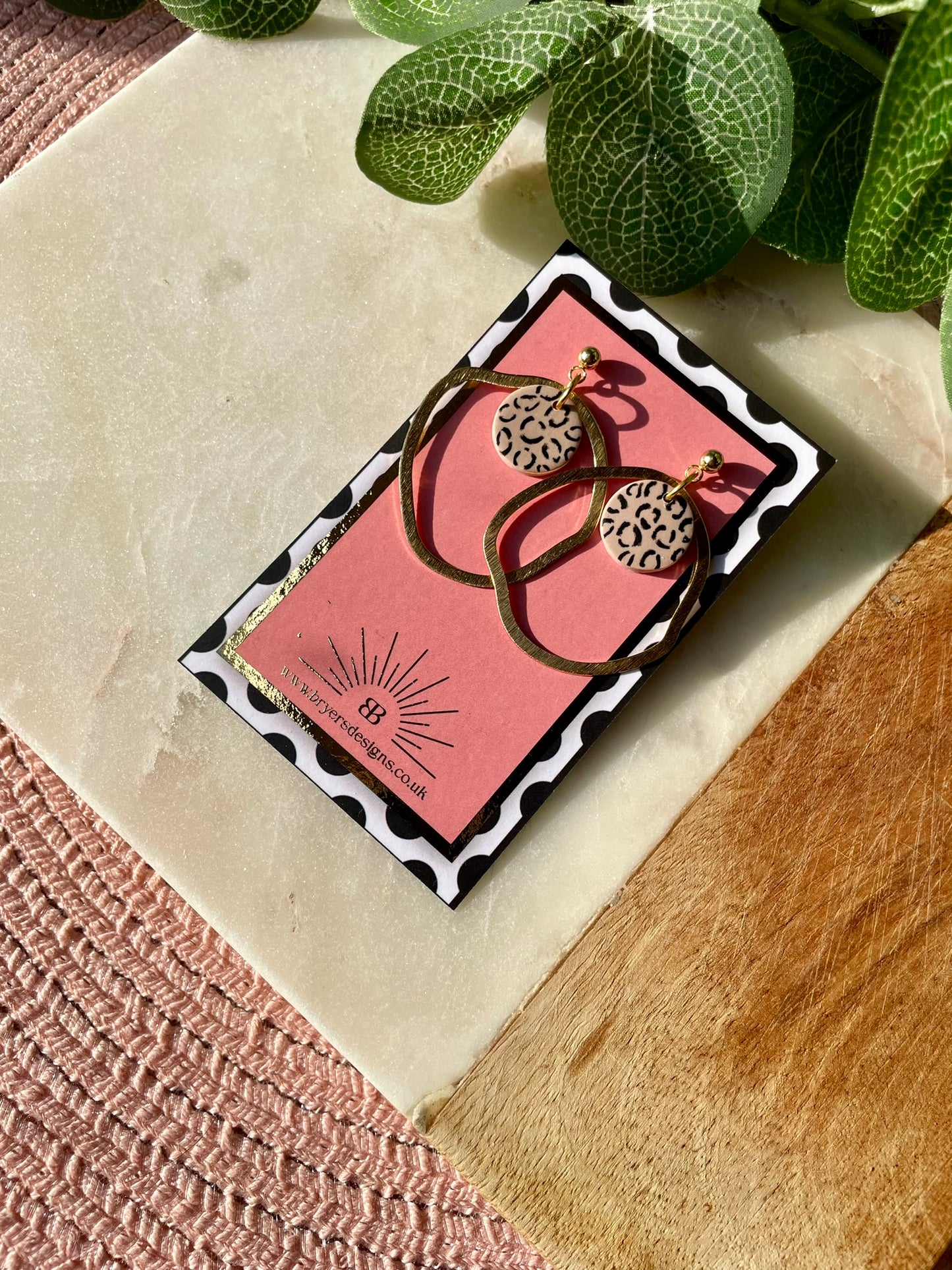 Neutral Leopard Print Gold Hoop Statement Earrings