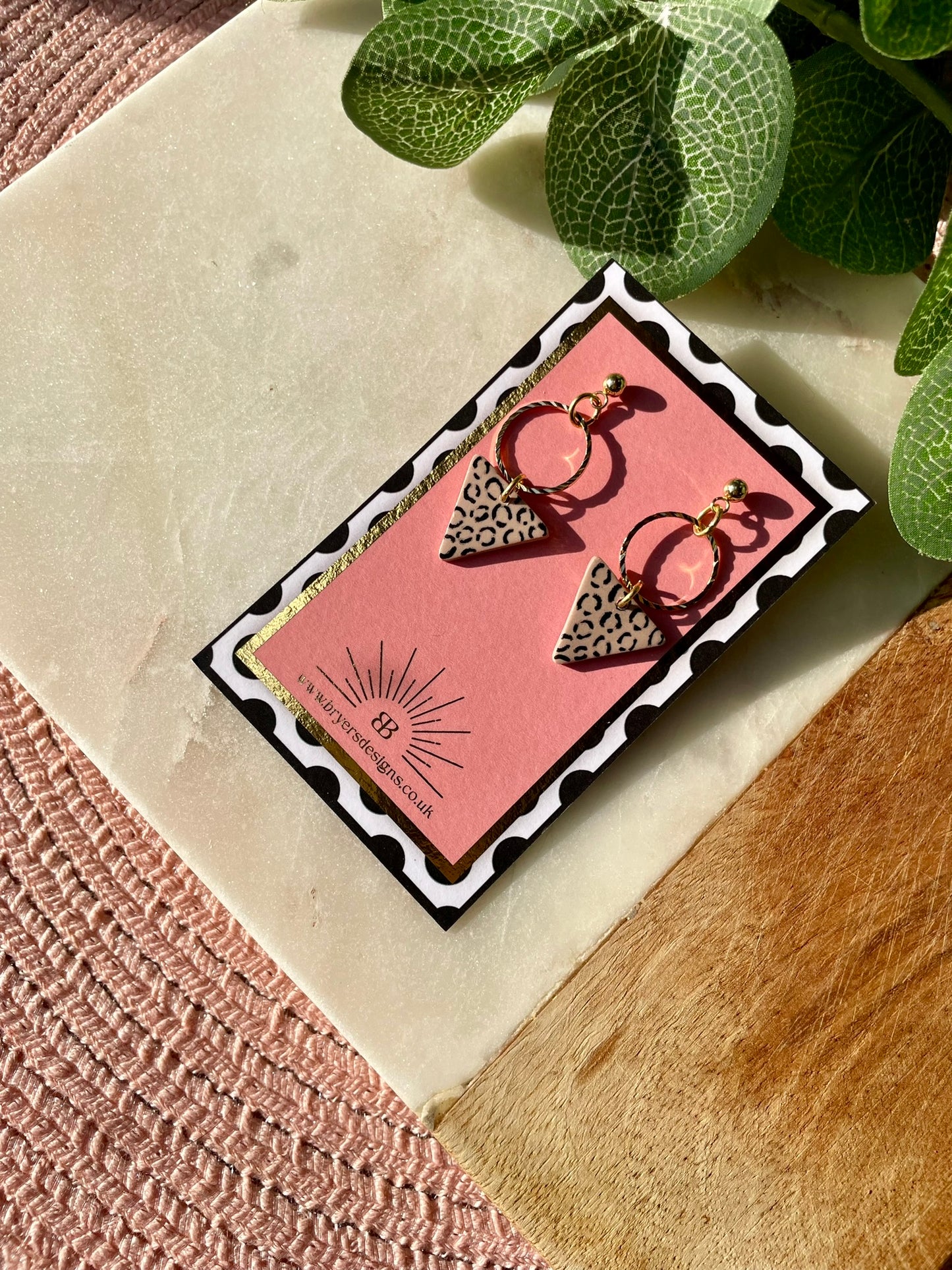 Neutral Leopard Print Triangle and Gold Hoop Statement Earrings