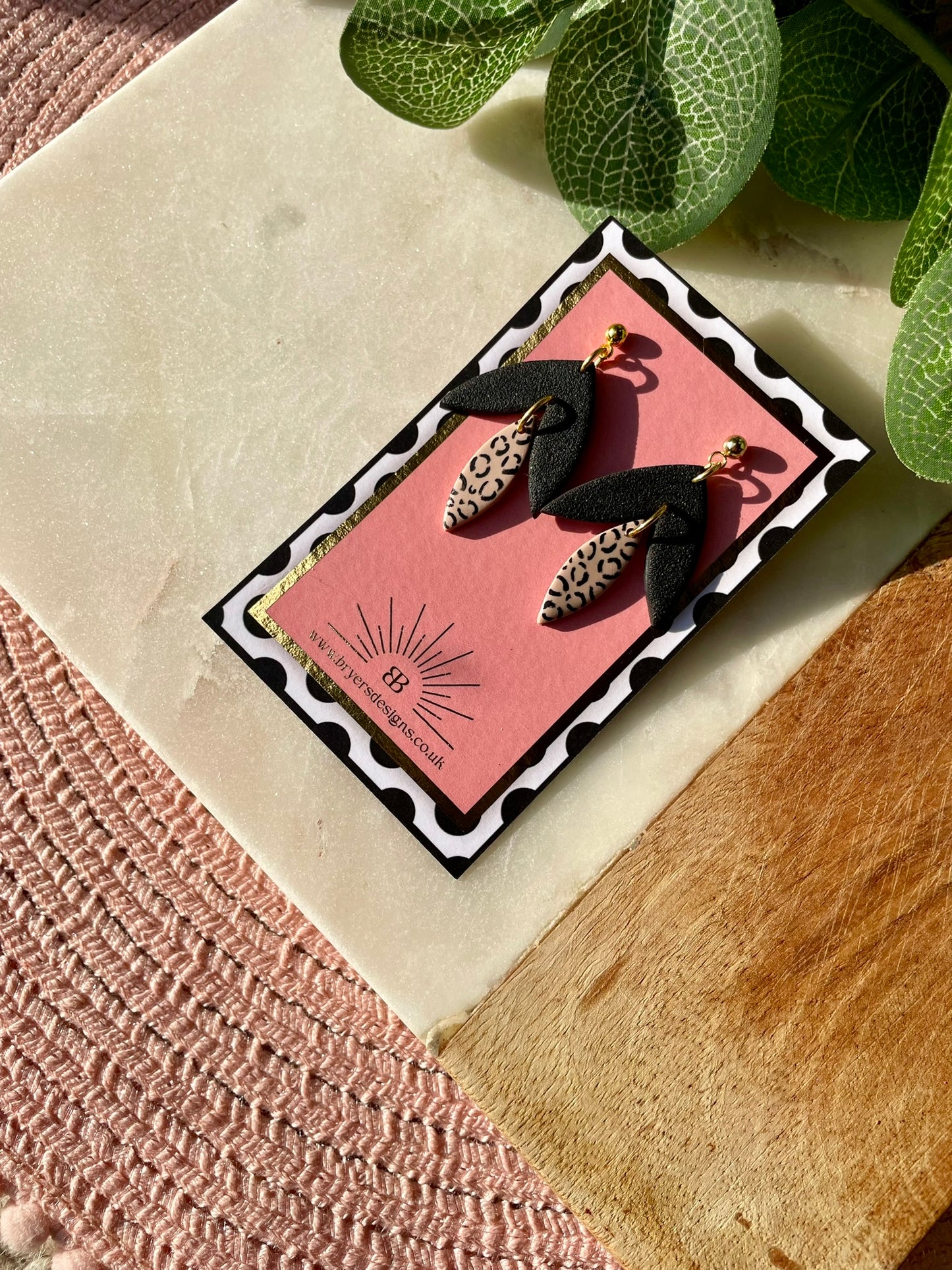 Neutral Leopard Print Dangle Statement Earrings