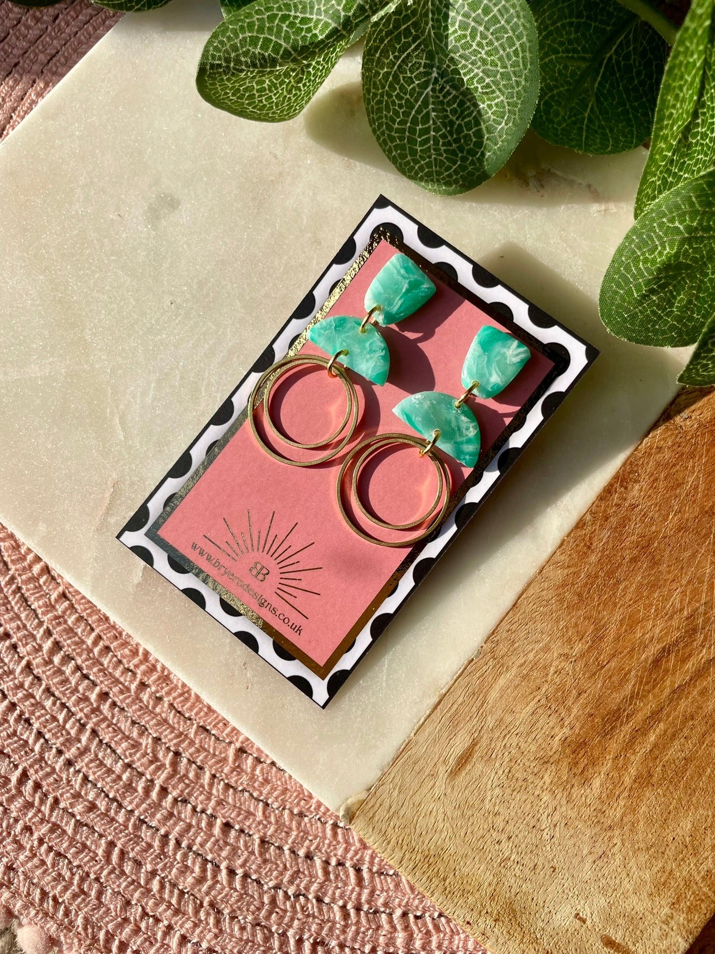 Turquoise Ocean Vibes Brass Circle Dangle Earrings