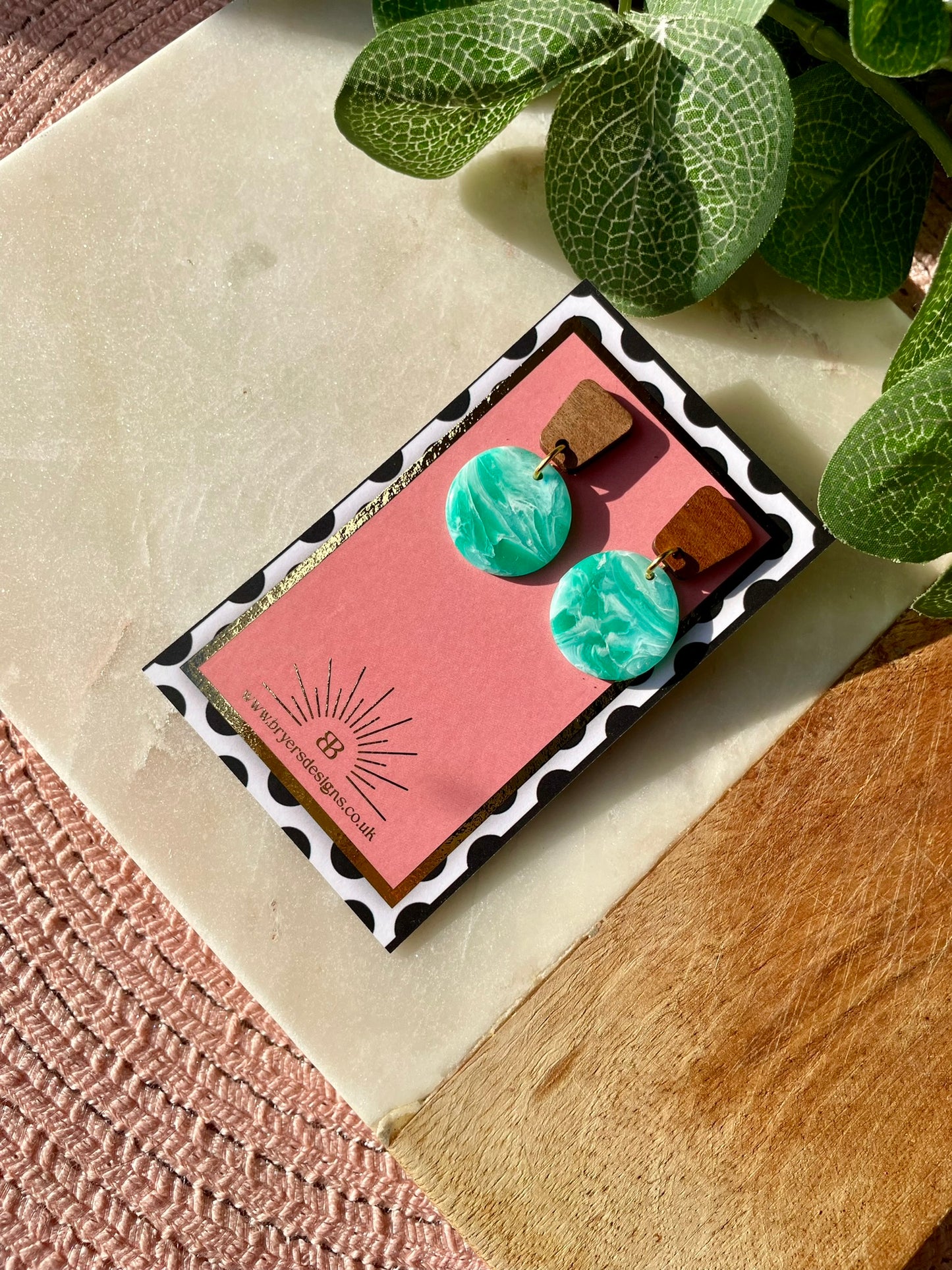 Turquoise Ocean Vibes Wooden Stud Statement Earrings