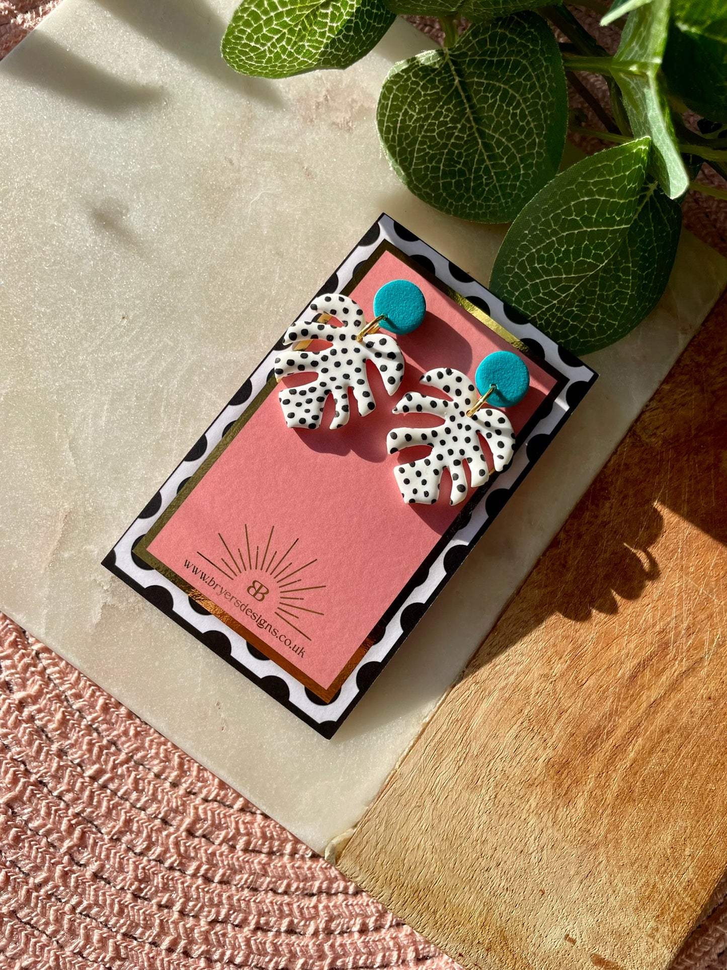 Polka Dot Monstera Earrings