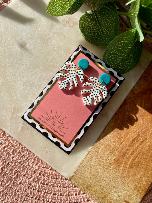 Polka Dot Monstera Earrings